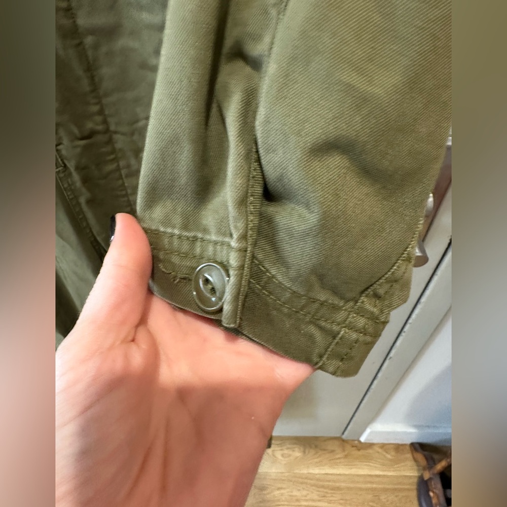Alex Mill sage green zipper jumpsuit with adjustable waist buttons for cinching - Picture 7 of 8
